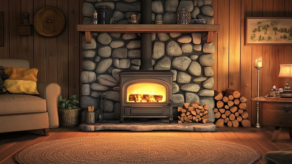 Estufa de leña en una chimenea de piedra: instalación y ventajas para un hogar más eficiente